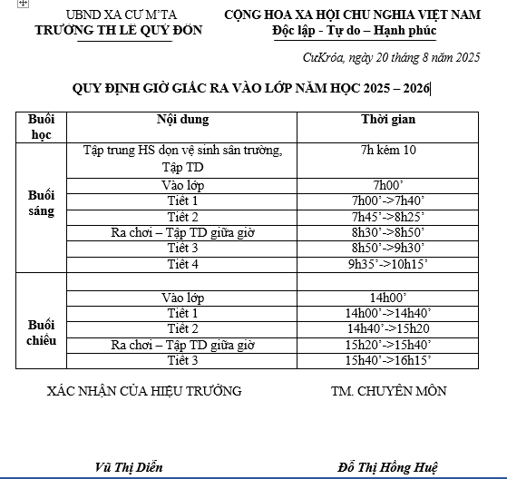 Thời gian ra vào lớp